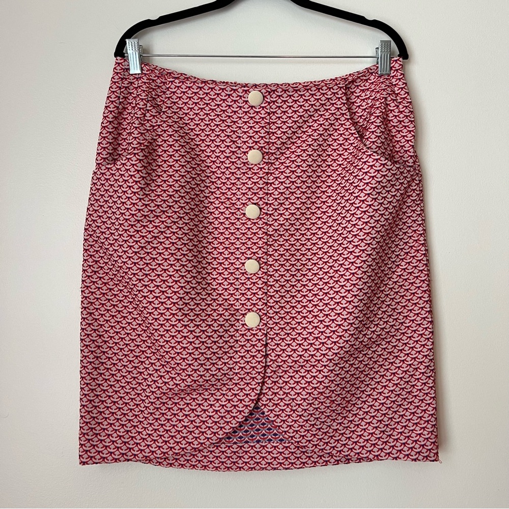 Alice's Pig Red White Front Buttons Brooke's Bavaria Mini Skirt, size 8